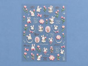 Lámina de stickers de conejos y tulipanes rosa