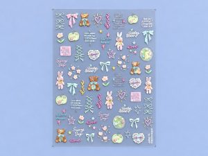 Lámina de stickers de ositos y moños turquesa