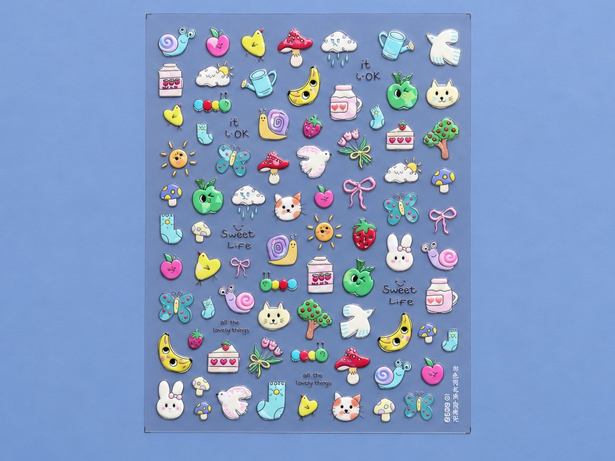 Lámina de stickers de frutas y animalitos