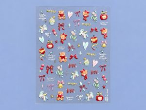 Lámina de stickers de ositos y unicornios rojo